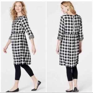 J Jill Black White Buffalo Plaid Button Back Shift Dress Size XL p